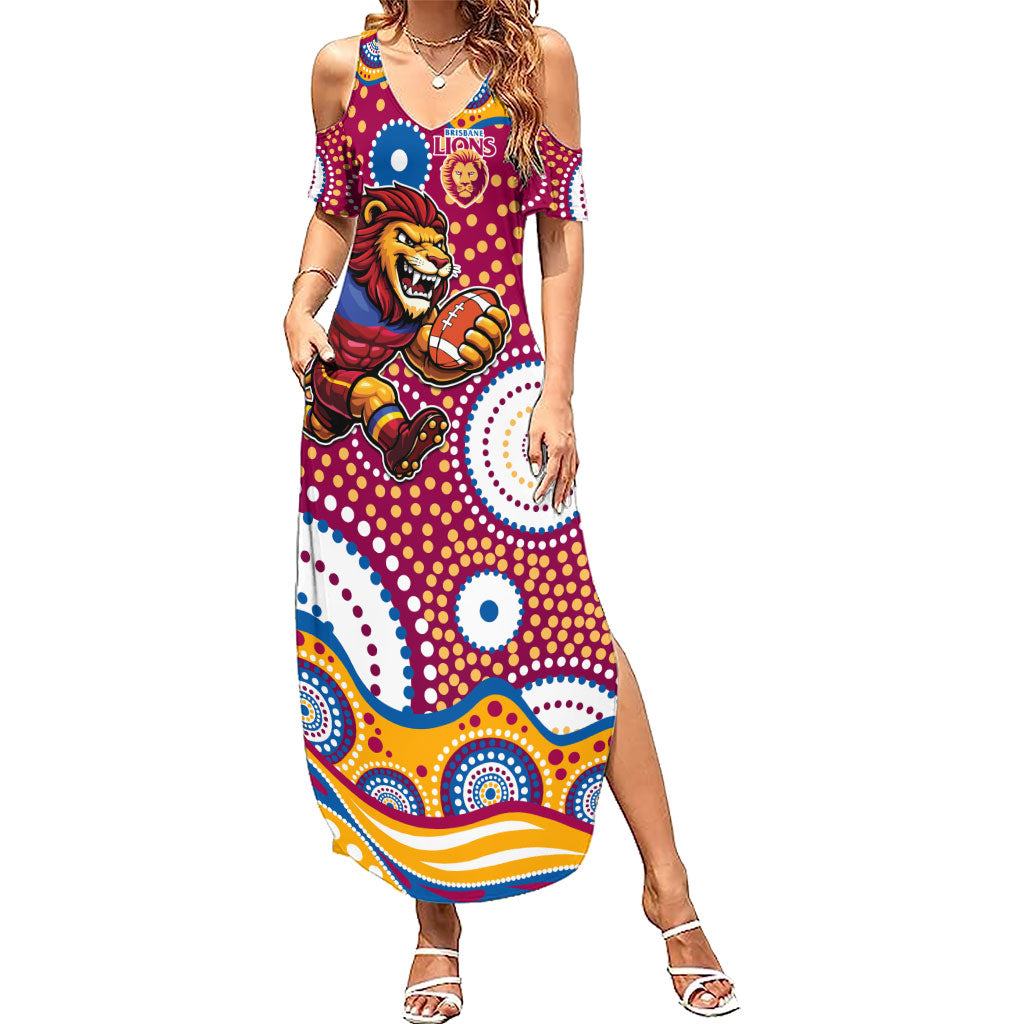 Brisbane Lions Summer Maxi Dress Aboriginal Dot Pattern - Football Mascot Heritage Pride