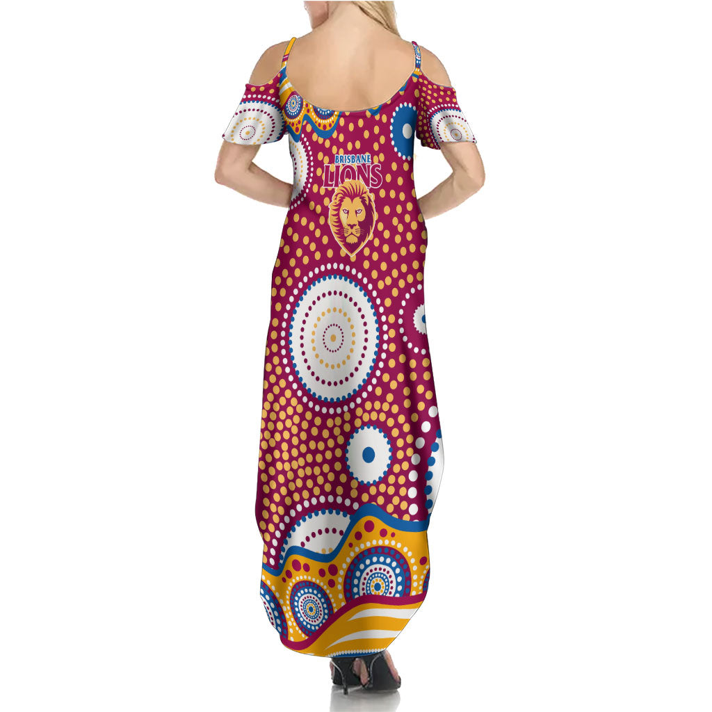 Brisbane Lions Summer Maxi Dress Aboriginal Dot Pattern - Football Mascot Heritage Pride