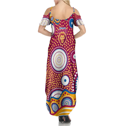 Brisbane Lions Summer Maxi Dress Aboriginal Dot Pattern - Football Mascot Heritage Pride