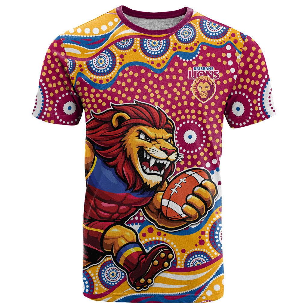 Brisbane Lions T Shirt Aboriginal Dot Pattern - Football Mascot Heritage Pride