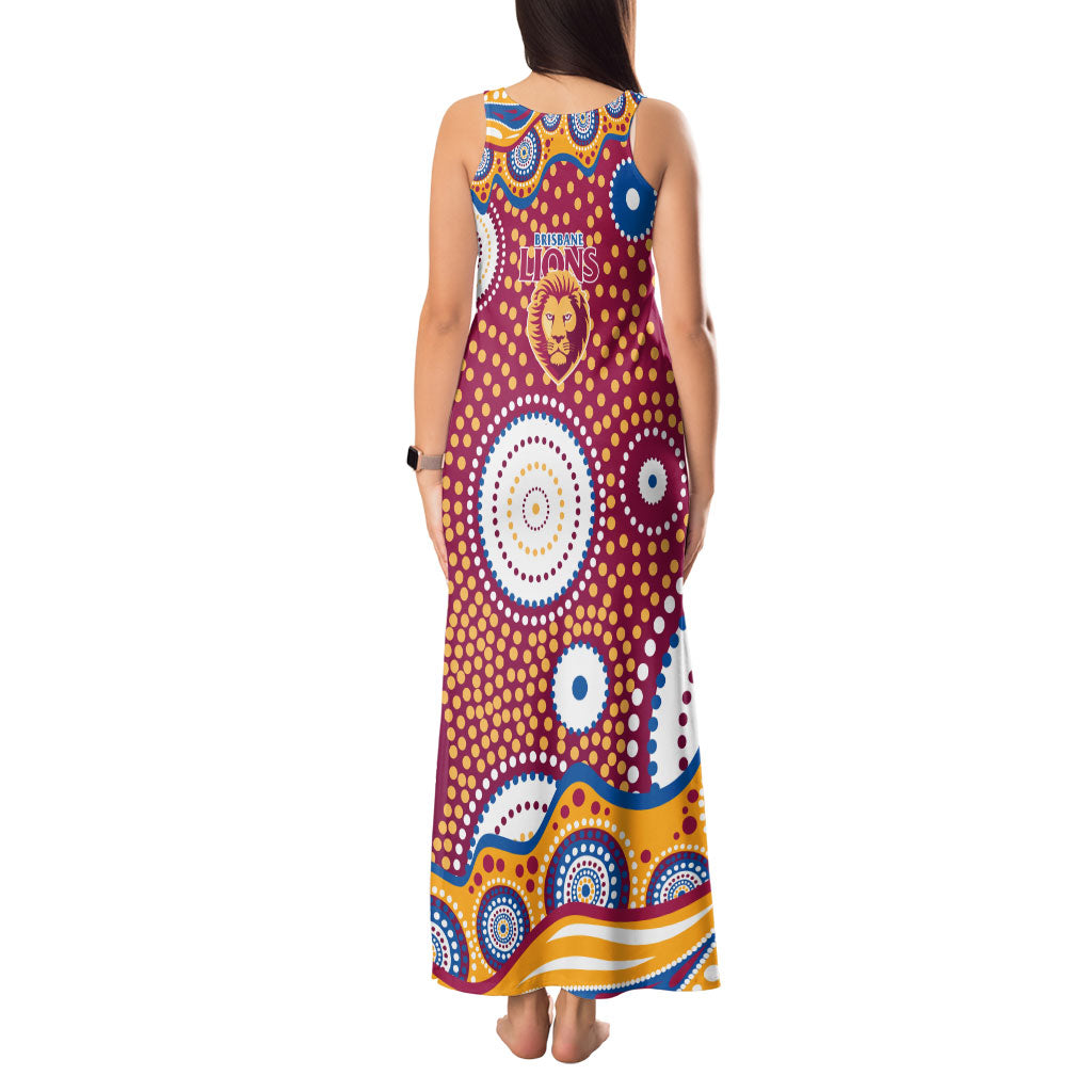 Brisbane Lions Tank Maxi Dress Aboriginal Dot Pattern - Football Mascot Heritage Pride