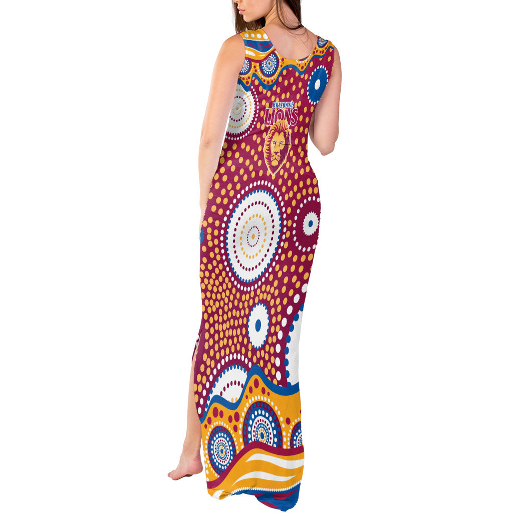 Brisbane Lions Tank Maxi Dress Aboriginal Dot Pattern - Football Mascot Heritage Pride