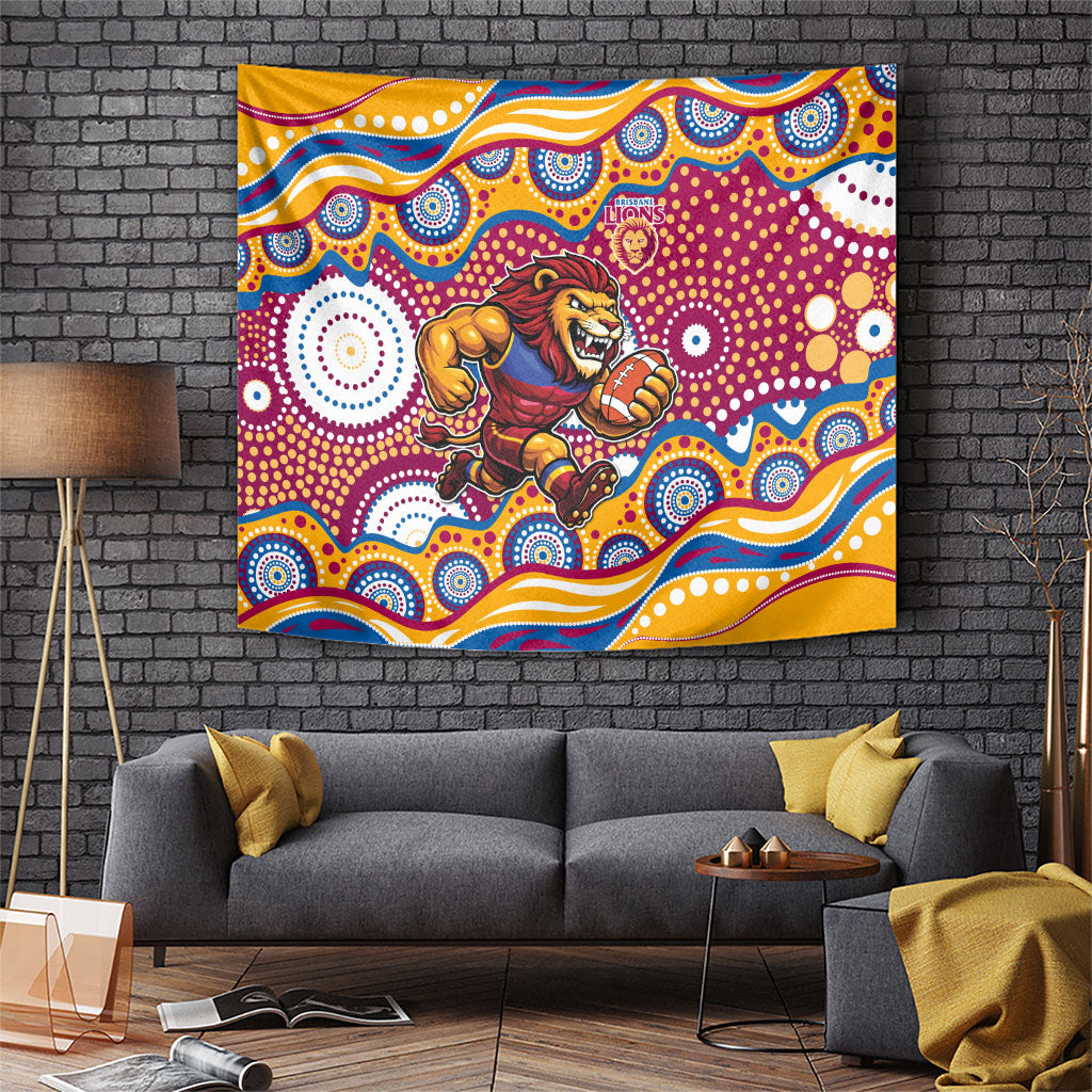 Brisbane Lions Tapestry Aboriginal Dot Pattern - Football Mascot Heritage Pride