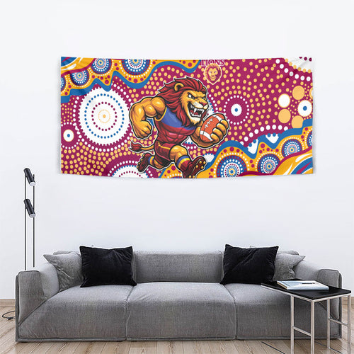 Brisbane Lions Tapestry Aboriginal Dot Pattern - Football Mascot Heritage Pride