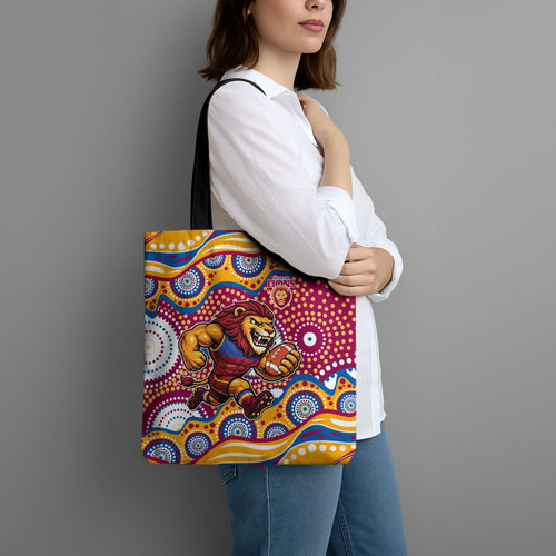 Brisbane Lions Tote Bag Aboriginal Dot Pattern - Football Mascot Heritage Pride