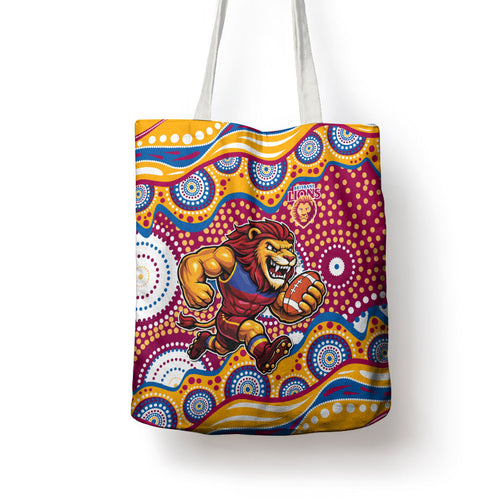 Brisbane Lions Tote Bag Aboriginal Dot Pattern - Football Mascot Heritage Pride