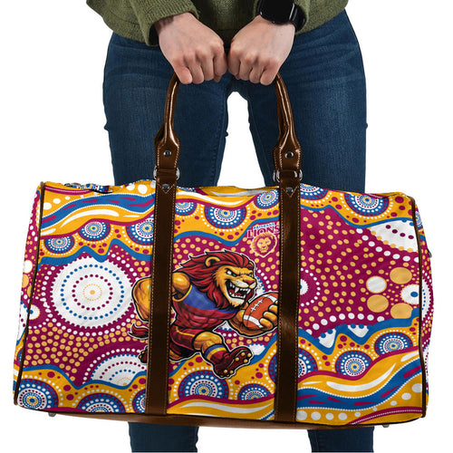 Brisbane Lions Travel Bag Aboriginal Dot Pattern - Football Mascot Heritage Pride