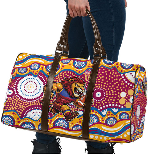 Brisbane Lions Travel Bag Aboriginal Dot Pattern - Football Mascot Heritage Pride