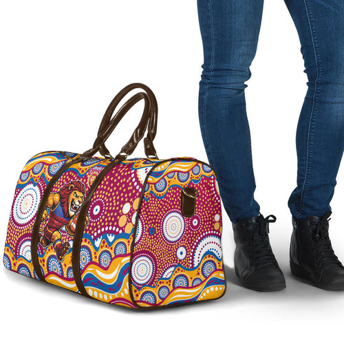 Brisbane Lions Travel Bag Aboriginal Dot Pattern - Football Mascot Heritage Pride
