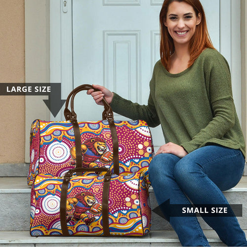 Brisbane Lions Travel Bag Aboriginal Dot Pattern - Football Mascot Heritage Pride