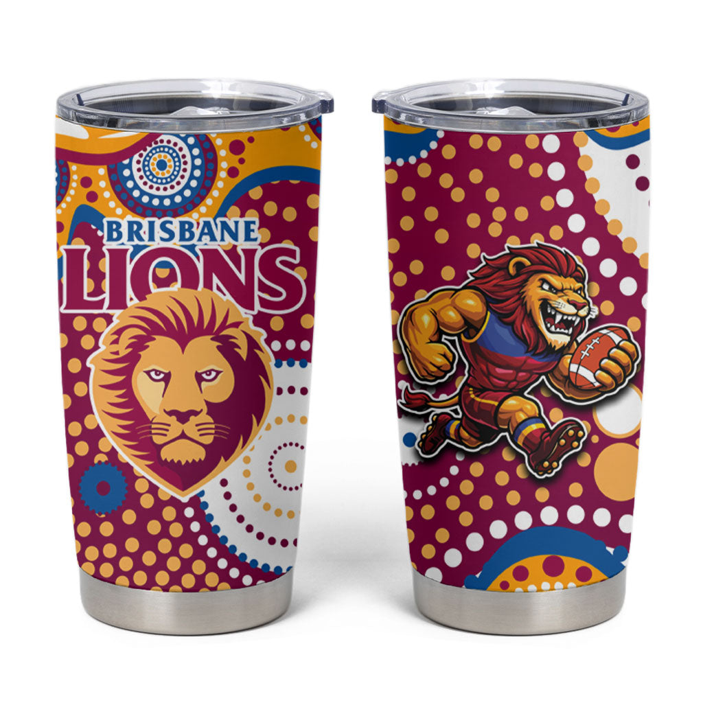 Brisbane Lions Tumbler Cup Aboriginal Dot Pattern - Football Mascot Heritage Pride