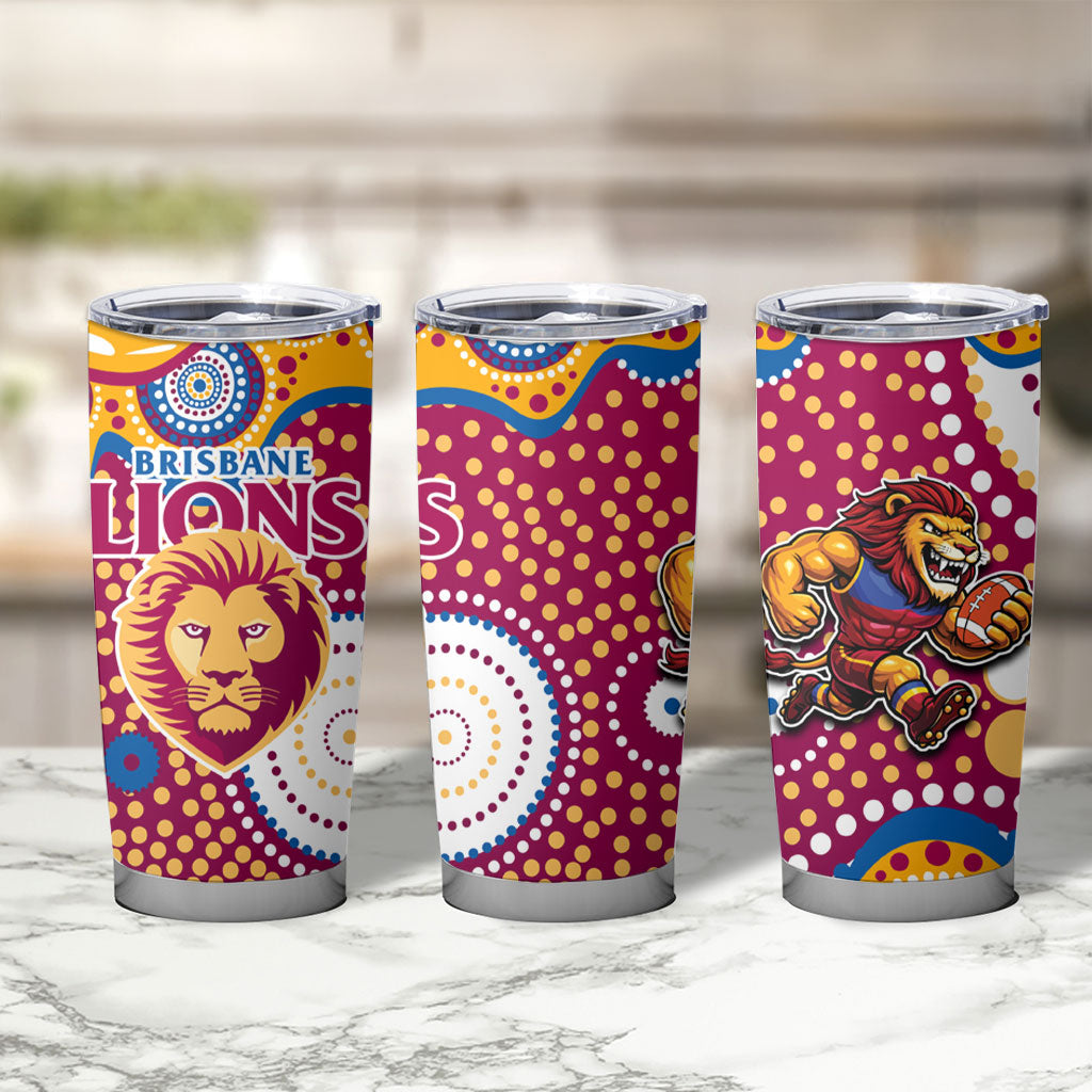 Brisbane Lions Tumbler Cup Aboriginal Dot Pattern - Football Mascot Heritage Pride