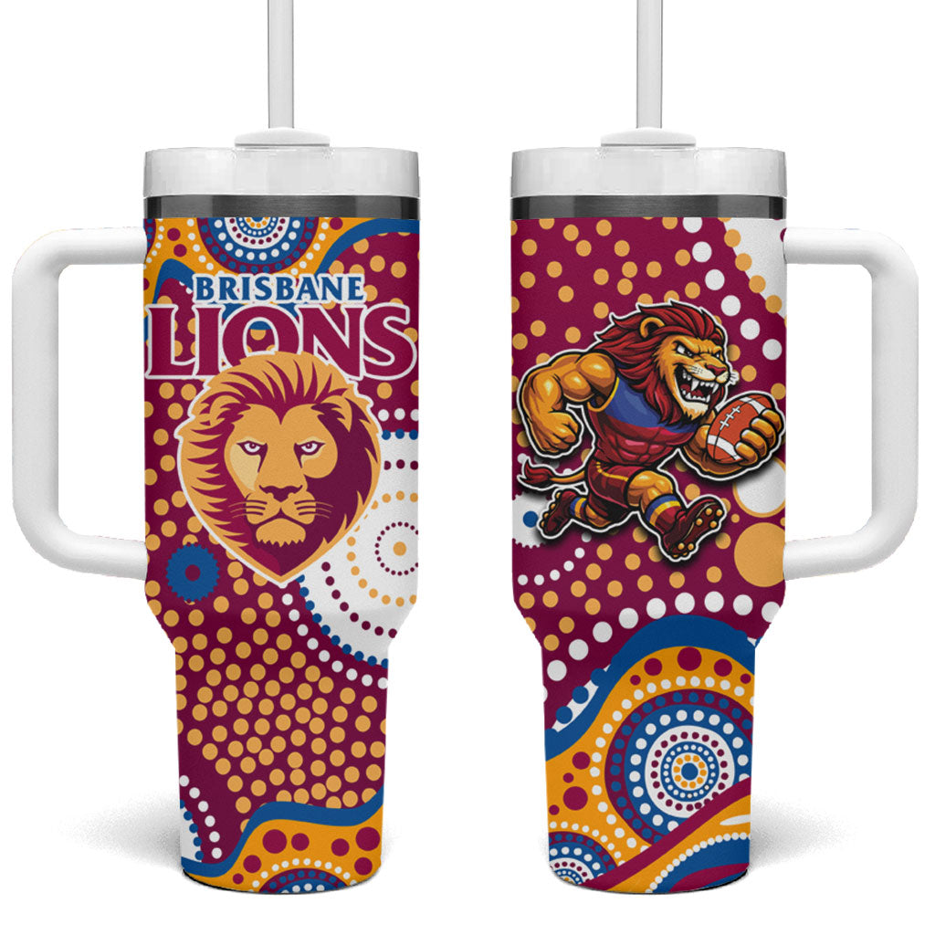 Brisbane Lions Tumbler With Handle Aboriginal Dot Pattern - Football Mascot Heritage Pride