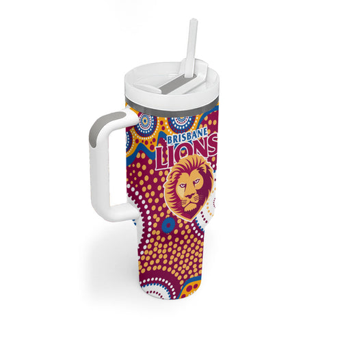 Brisbane Lions Tumbler With Handle Aboriginal Dot Pattern - Football Mascot Heritage Pride