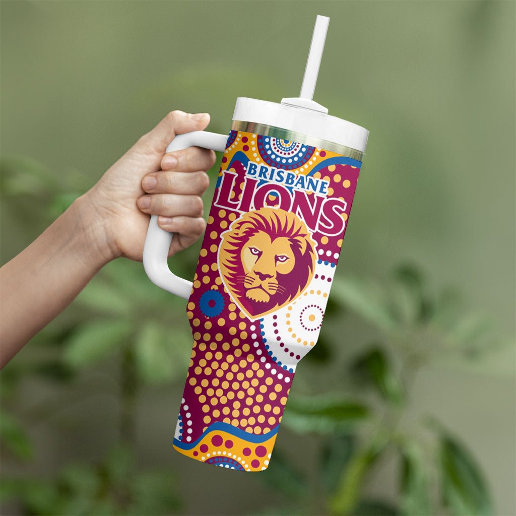 Brisbane Lions Tumbler With Handle Aboriginal Dot Pattern - Football Mascot Heritage Pride