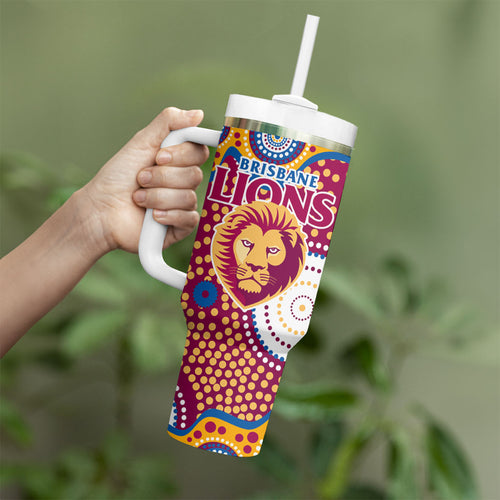 Brisbane Lions Tumbler With Handle Aboriginal Dot Pattern - Football Mascot Heritage Pride