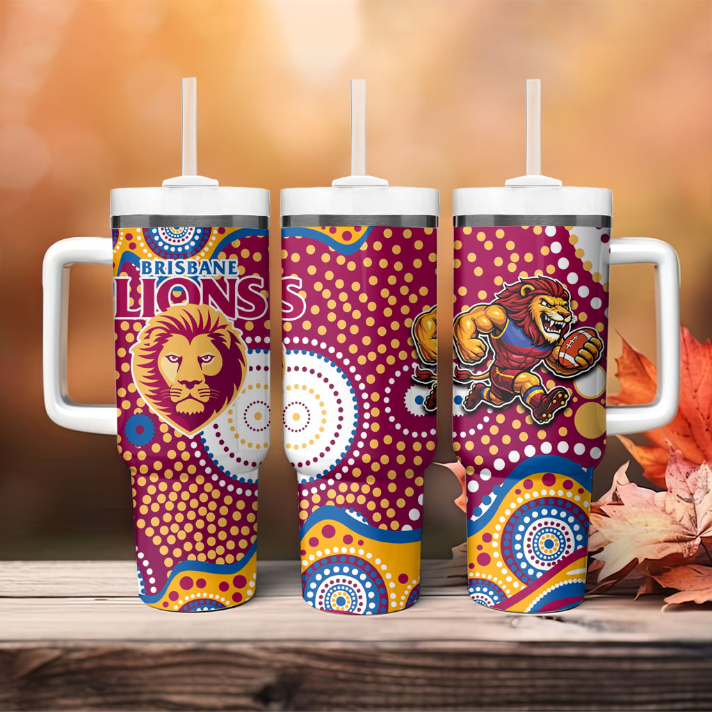 Brisbane Lions Tumbler With Handle Aboriginal Dot Pattern - Football Mascot Heritage Pride