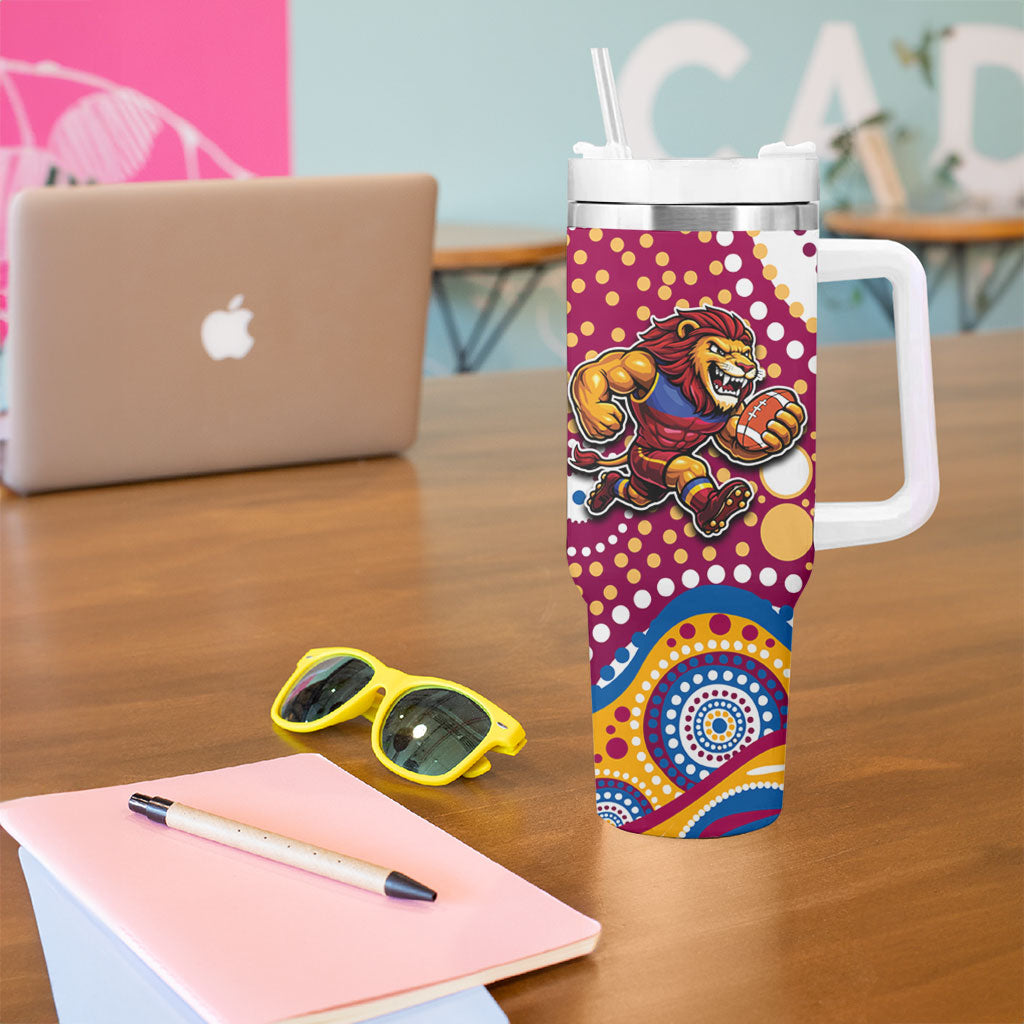 Brisbane Lions Tumbler With Handle Aboriginal Dot Pattern - Football Mascot Heritage Pride