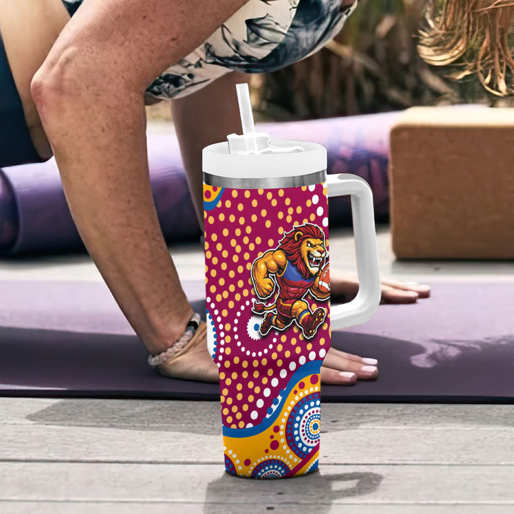 Brisbane Lions Tumbler With Handle Aboriginal Dot Pattern - Football Mascot Heritage Pride