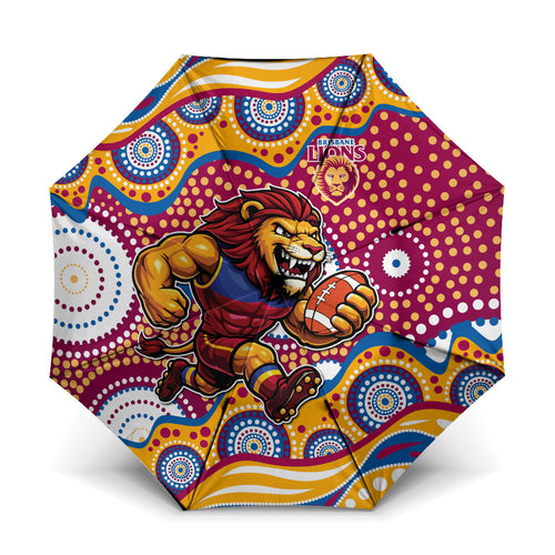 Brisbane Lions Umbrella Aboriginal Dot Pattern - Football Mascot Heritage Pride