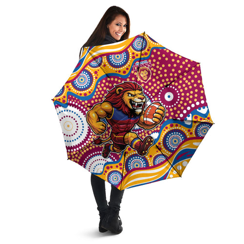 Brisbane Lions Umbrella Aboriginal Dot Pattern - Football Mascot Heritage Pride