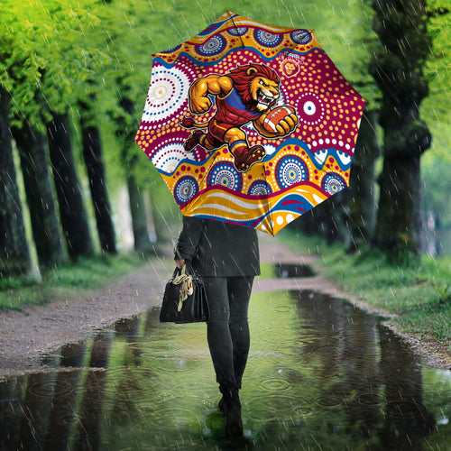 Brisbane Lions Umbrella Aboriginal Dot Pattern - Football Mascot Heritage Pride