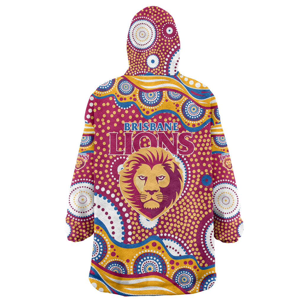 Brisbane Lions Wearable Blanket Hoodie Aboriginal Dot Pattern - Football Mascot Heritage Pride