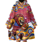 Brisbane Lions Wearable Blanket Hoodie Aboriginal Dot Pattern - Football Mascot Heritage Pride