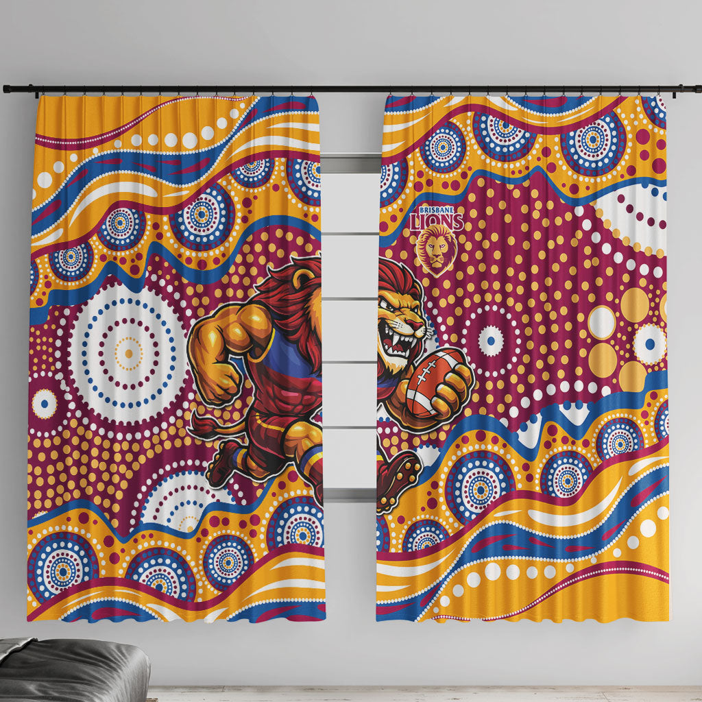 Brisbane Lions Window Curtain Aboriginal Dot Pattern - Football Mascot Heritage Pride