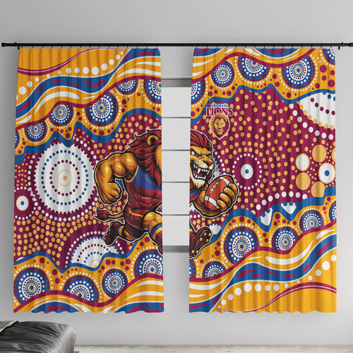 Brisbane Lions Window Curtain Aboriginal Dot Pattern - Football Mascot Heritage Pride