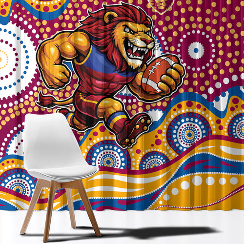 Brisbane Lions Window Curtain Aboriginal Dot Pattern - Football Mascot Heritage Pride