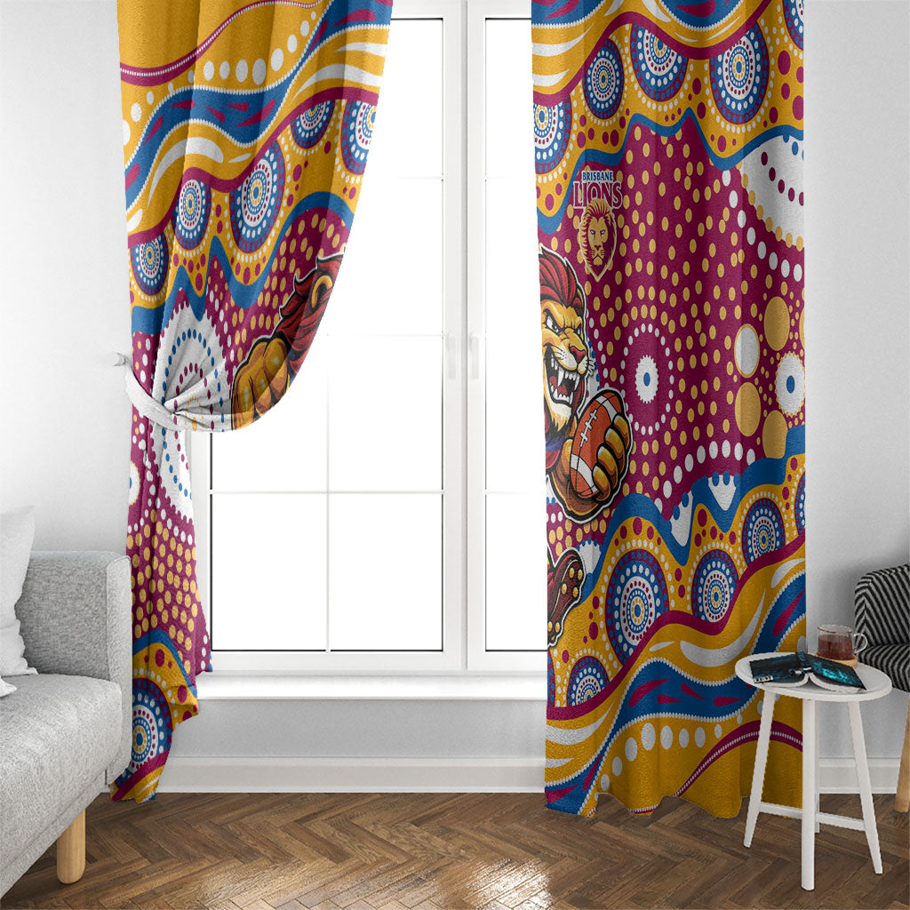 Brisbane Lions Window Curtain Aboriginal Dot Pattern - Football Mascot Heritage Pride