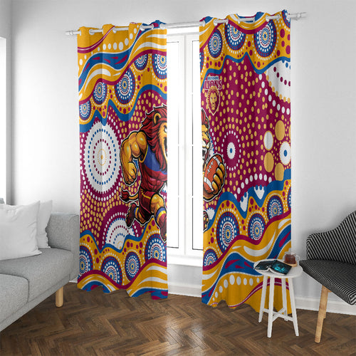 Brisbane Lions Window Curtain Aboriginal Dot Pattern - Football Mascot Heritage Pride