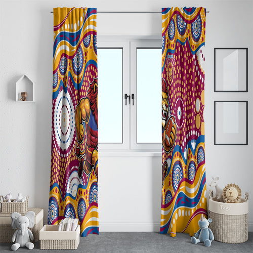 Brisbane Lions Window Curtain Aboriginal Dot Pattern - Football Mascot Heritage Pride