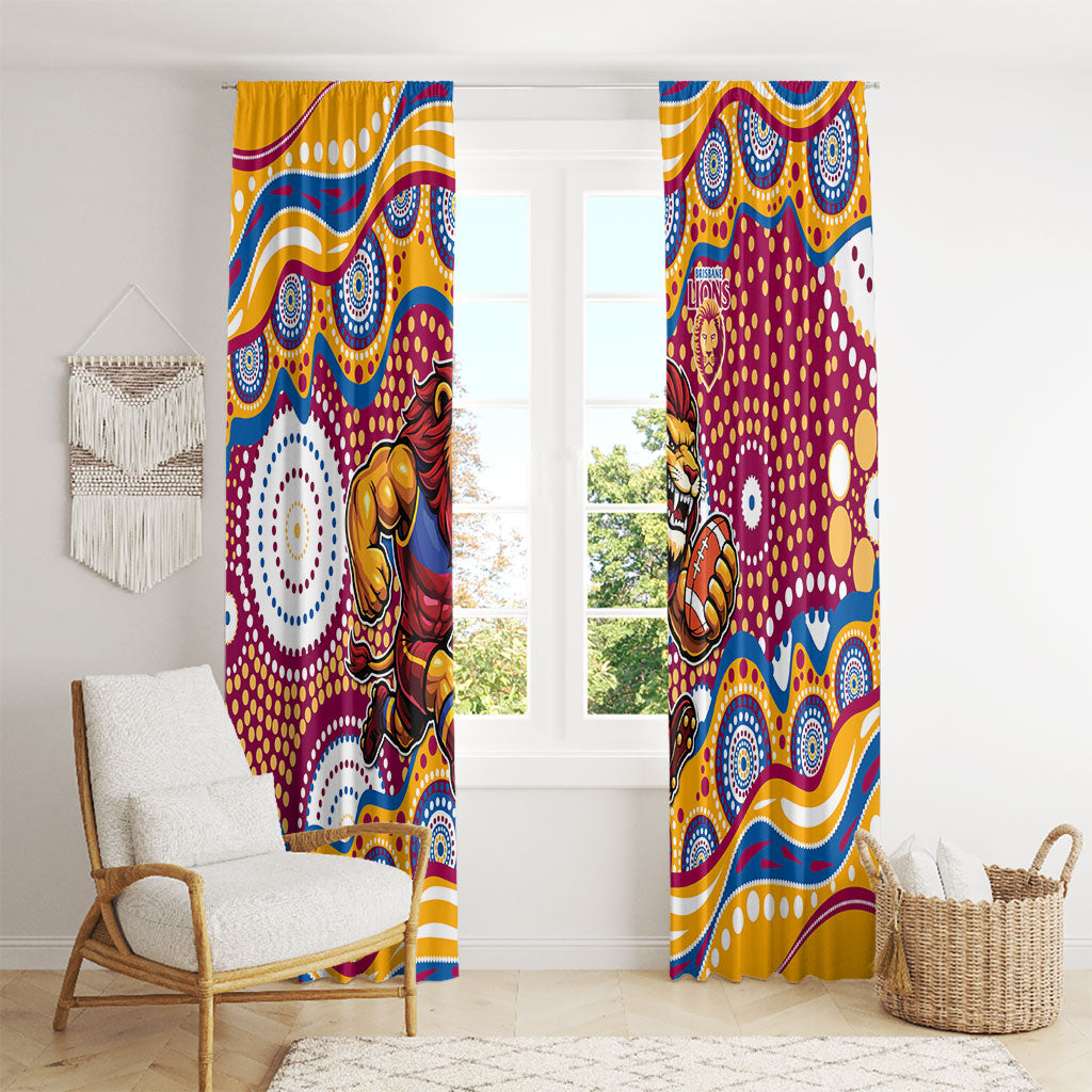 Brisbane Lions Window Curtain Aboriginal Dot Pattern - Football Mascot Heritage Pride
