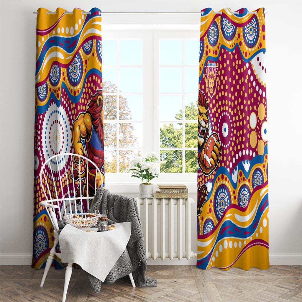 Brisbane Lions Window Curtain Aboriginal Dot Pattern - Football Mascot Heritage Pride