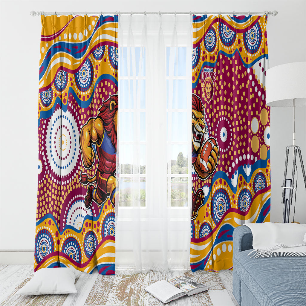 Brisbane Lions Window Curtain Aboriginal Dot Pattern - Football Mascot Heritage Pride