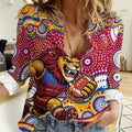 Brisbane Lions Women Casual Shirt Aboriginal Dot Pattern - Football Mascot Heritage Pride