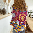 Brisbane Lions Women Casual Shirt Aboriginal Dot Pattern - Football Mascot Heritage Pride