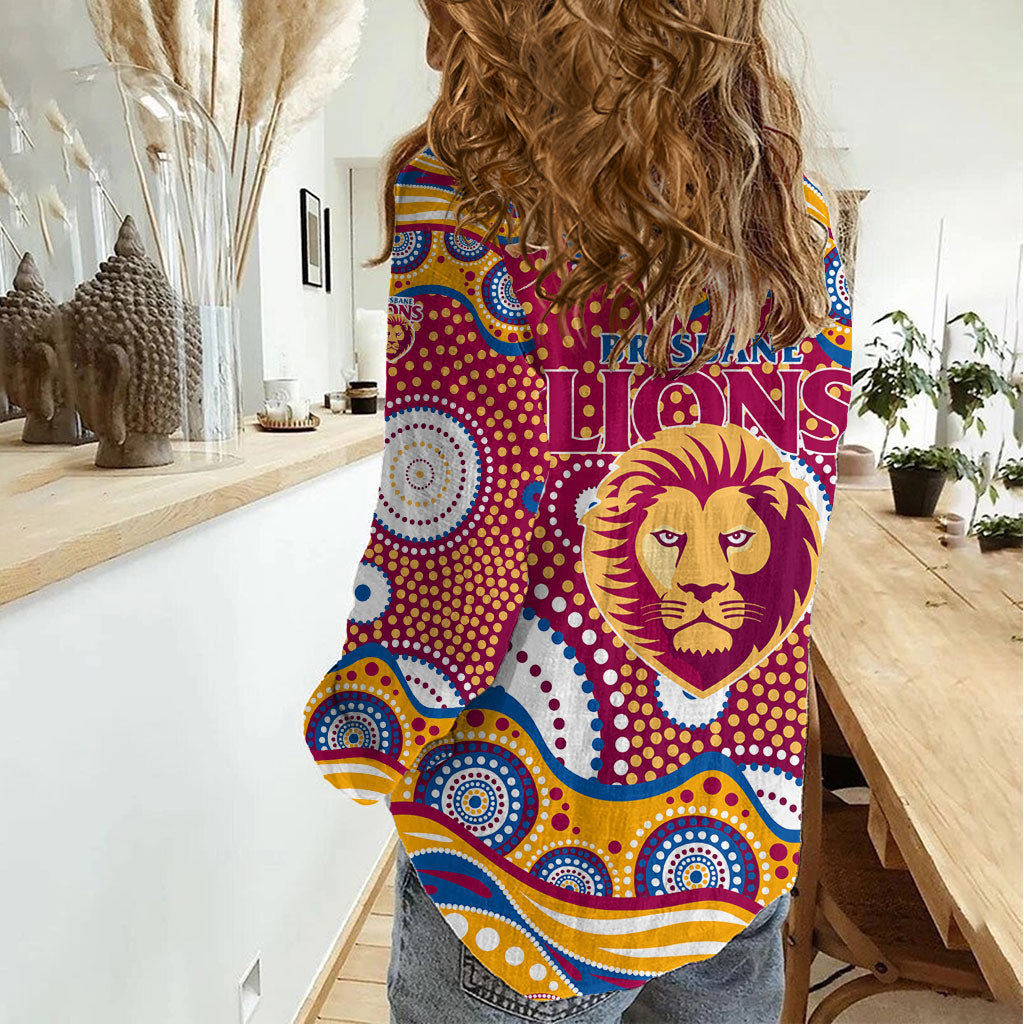 Brisbane Lions Women Casual Shirt Aboriginal Dot Pattern - Football Mascot Heritage Pride