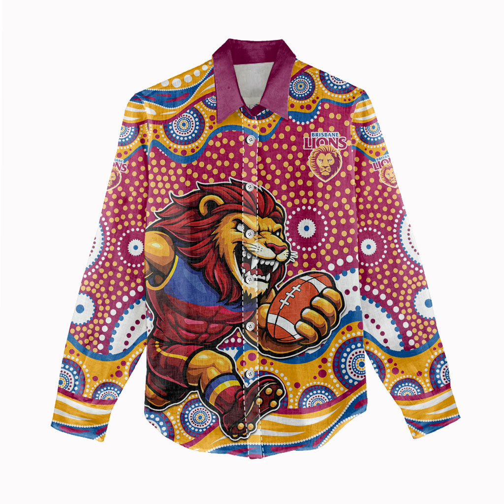 Brisbane Lions Women Casual Shirt Aboriginal Dot Pattern - Football Mascot Heritage Pride