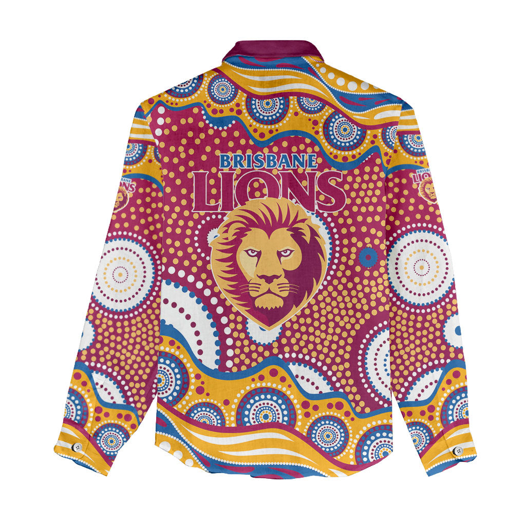 Brisbane Lions Women Casual Shirt Aboriginal Dot Pattern - Football Mascot Heritage Pride