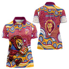 Brisbane Lions Women Polo Shirt Aboriginal Dot Pattern - Football Mascot Heritage Pride