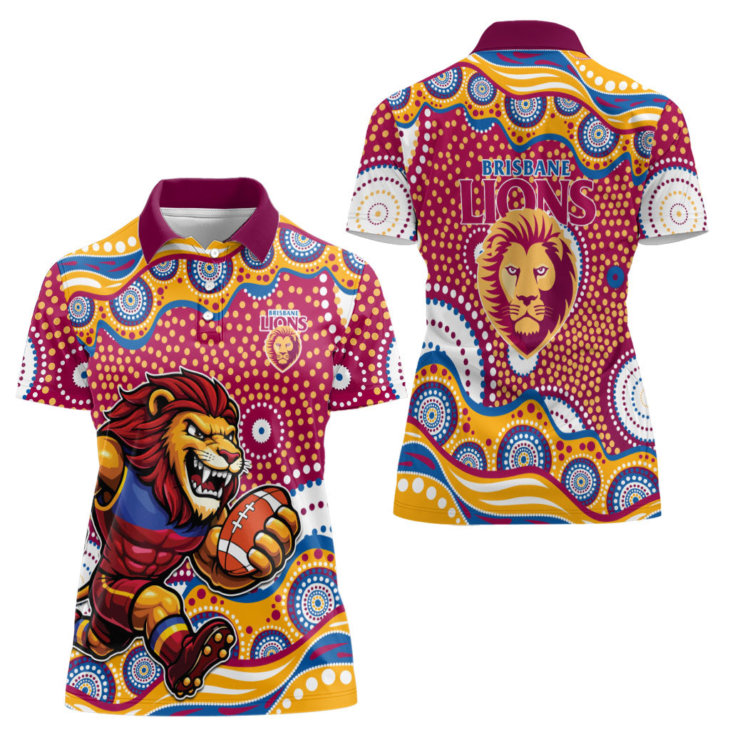 Brisbane Lions Women Polo Shirt Aboriginal Dot Pattern - Football Mascot Heritage Pride