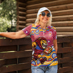 Brisbane Lions Women Polo Shirt Aboriginal Dot Pattern - Football Mascot Heritage Pride