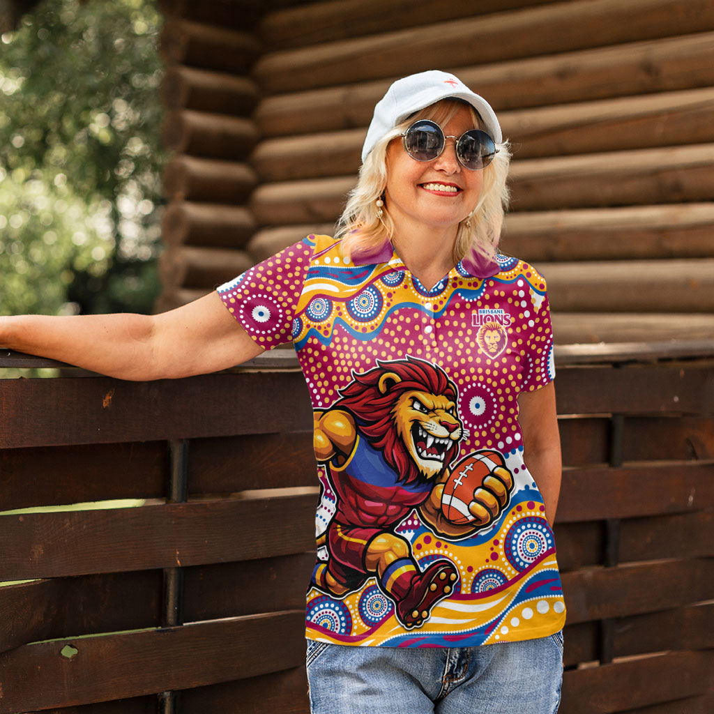 Brisbane Lions Women Polo Shirt Aboriginal Dot Pattern - Football Mascot Heritage Pride