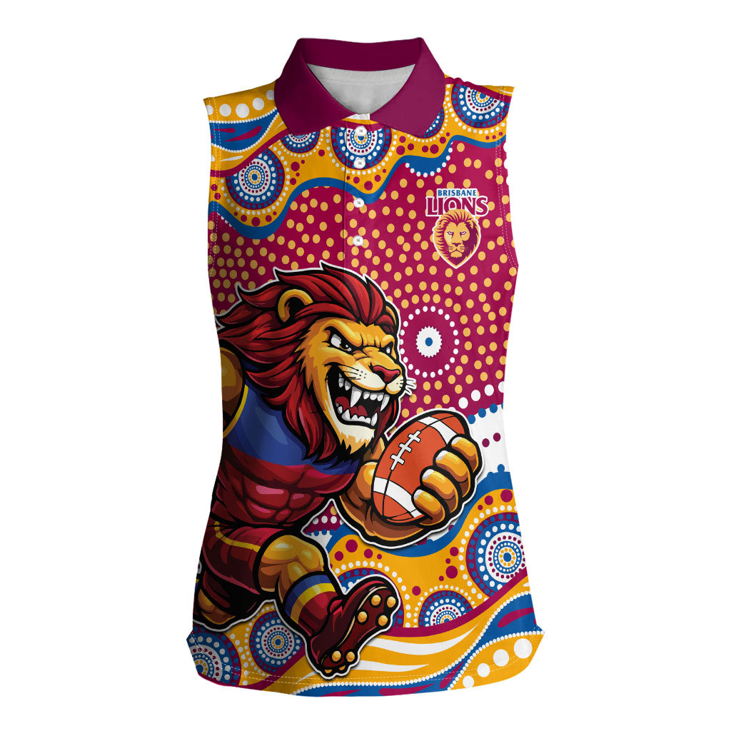 Brisbane Lions Women Sleeveless Polo Shirt Aboriginal Dot Pattern - Football Mascot Heritage Pride