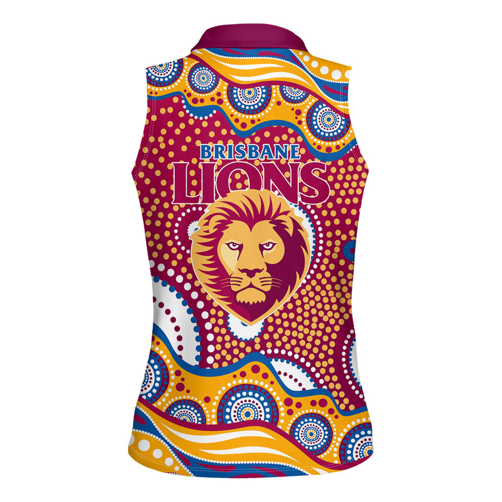 Brisbane Lions Women Sleeveless Polo Shirt Aboriginal Dot Pattern - Football Mascot Heritage Pride