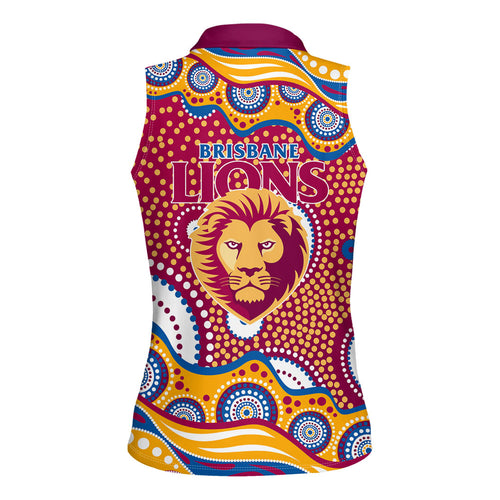 Brisbane Lions Women Sleeveless Polo Shirt Aboriginal Dot Pattern - Football Mascot Heritage Pride