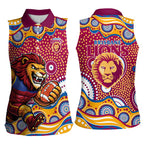 Brisbane Lions Women Sleeveless Polo Shirt Aboriginal Dot Pattern - Football Mascot Heritage Pride